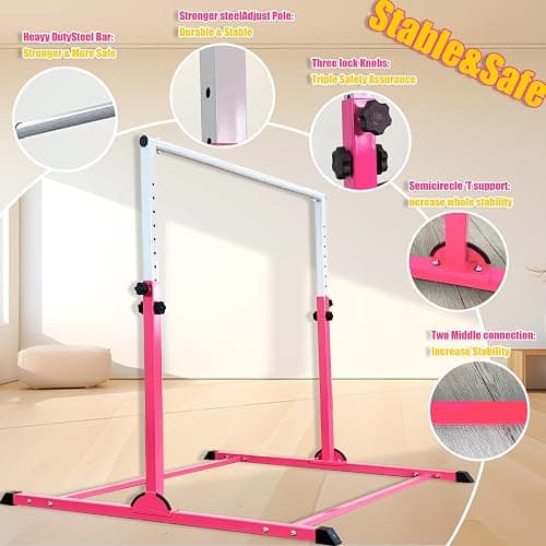 MARFULA Gymnastic Bar with 4 ft Inner Width 5 ft Adjust Height for Kids Kip Bar with 350 lbs Gymnastic Training Equipment for Kids 3-15 Years Home and Club Use thumbnail 4