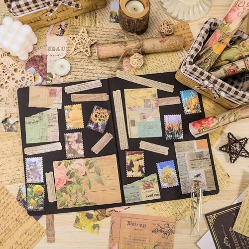 300PCS Vintage Scrapbooking Supplies Scrapbook Paper Journaling Kit Aesthetic Decorative Craft DIY Stickers Kits for Bullet Journaling, Junk Journal, Retro Crafts(Vintage) thumbnail 2