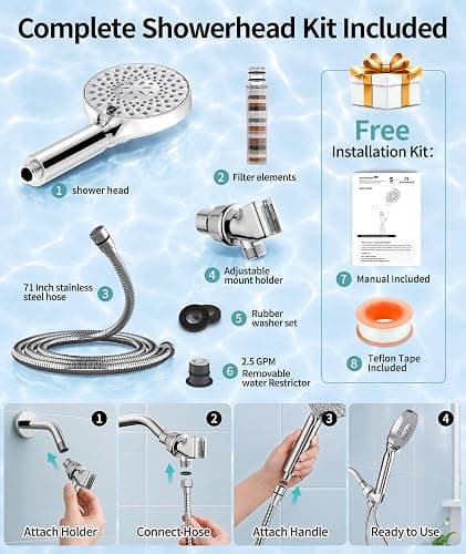 SR SUN RISE Filtered Shower Head with Handheld High Pressure 9 Spray Mode Showerhead Detachable Shower Head Water Softener Filters Beads for Hard Water Remove Chlorine 1 Filter Chrome thumbnail 8