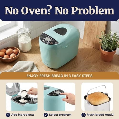 Elite Gourmet Programmable Bread Maker, 2 Lb, 3 Sizes, 19 Presets, Mint | Features Gluten-Free, Dough and Jam Presets Plus a Delay Timer thumbnail 4
