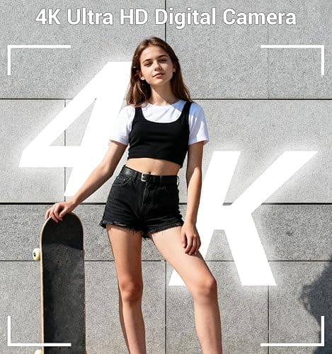 Digital Camera, FHD 4K 44MP Compact Point and Shoot Cameras with 64GB SD Card 2 Batteries, 16X Autofocus Digital Zoom Small Camera for Teens Kids Boys Girls (White) thumbnail 4