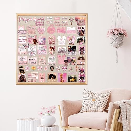 Prayer Board Kit for Black Women, 162 Pcs Pink Black Girl Vision Board Supplies Set with Bible Verse Cards Stickers Envelopes Pins, Christian Décor for Home School Office Church (No Board) thumbnail 7