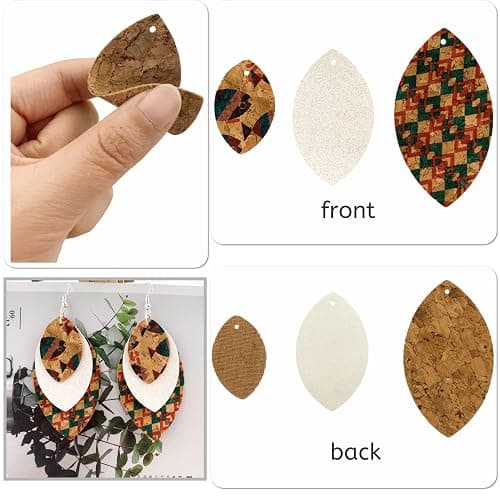 AOUXSEEM 321 Pcs Faux Leather Earrings DIY Making Kit for Beginners, Contains 96 Pre Cut Evil Eye Earring Pieces with Hooks Jump Rings Opener Earring Display Cards and Self-Adhesive Bags (Real Cork) thumbnail 3