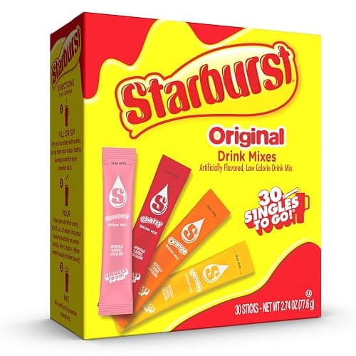 Starburst Singles to Go Variety Pack, Watertok Powdered Drink Mix, Includes 4 Flavors, Strawberry, Cherry, Orange And Lemon 1 Box (30 Servings) - Image 1