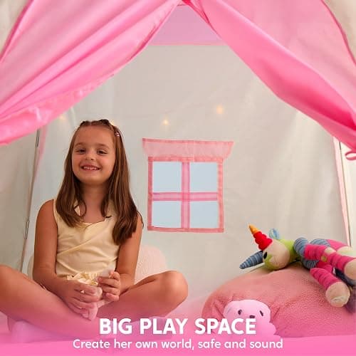 JOYIN Pink Princess Tent for Girls with LED Star Lights-Indoor & Outdoor Large Playhouse Kids Castle Play Tent for Children Indoor and Outdoor Games thumbnail 4