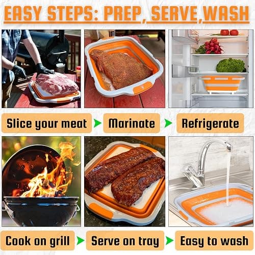 MAYALEAD BBQ Prep Tub with 2 Pcs Meat Shredder Claws, 4.22Gal/16L Collapsible Cutting Board with Locking Lids, 3 Adjustable Height – Ideal for Indoor and Outdoor (Orange) thumbnail 5