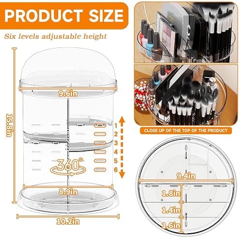 Yieach 360 Rotating Makeup Organizer for Vanity,Clear Spinning organizer and Make up organizers for Counter,Adjustable Lazy Susan Bathroom Organizer for Beauty Product and Skin Care Storage Carousel thumbnail 2