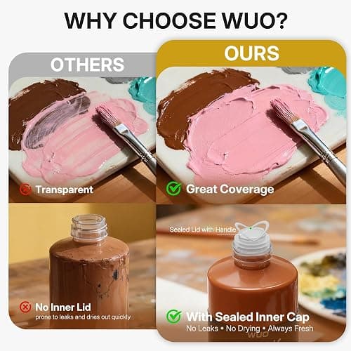 WUO 24 Colors Professional Acrylic Paint Set, 250ml/8.45oz, Large Bulk Rich Pigment Acrylic Paint, Non-Toxic Multi Surface Art Supplies for Artists Adults Beginners on Canvas Wood Fabric Rock Crafts thumbnail 6