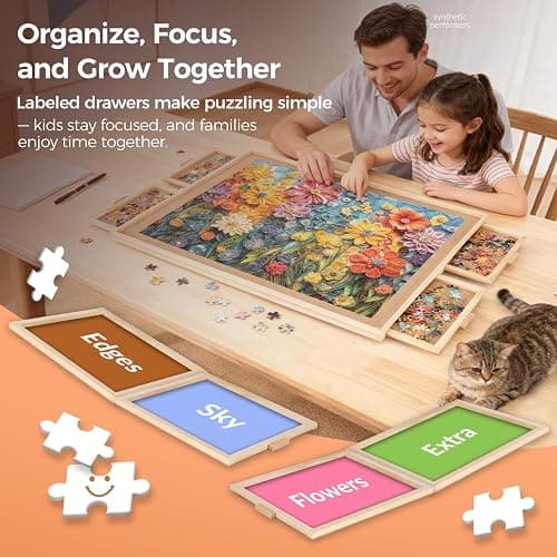 ALL4JIG 1500 Piece Rotating Puzzle Board with 4 Drawer 24.92"x33.58"Portable Wooden Jigsaw Puzzle Table for Adults,Lazy Susan Spinning Puzzle Boards Birthday Gift for mom,Surface for Lego Building thumbnail 3