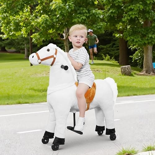 Ride on Horse,Horse Ride on Toy for Kids, Riding White Horse Mechanical Walking Action Plush Animal for 4 Years to 9, No Battery or Electricity, Max Load 165 LBS - White thumbnail 2