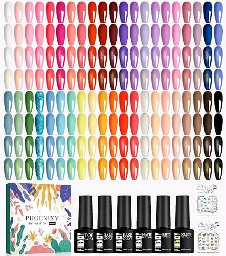 PHOENIXY Gel Nail Polish 42 Color Starter Set | with Base Coat & 4 Effects Top Coat Nail Set Starter Set Gifts for Women Girls - Image 1