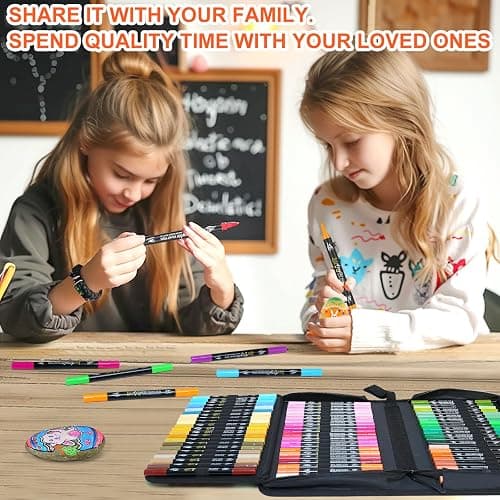 NICETY 128 Acrylic Paint Markers, Dual Tip Brush Paint Pens for Rock Painting, Wood, Glass, Stone, Canvas, Ceramic, Fabric - Fine & Brush Tip Water Based Acrylic Markers Pens thumbnail 2