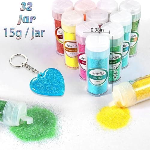 Renfio 32 Colors Iridescent Glitter Set, 16.93oz 480g Ultra Fine Glitter Powder PET 1/128" 0.008" 0.2mm Resin Suppies Assorted Craft Glitter for Fake Nails, Resin Art, Tumblers, Slime, Hair, Bomb thumbnail 4