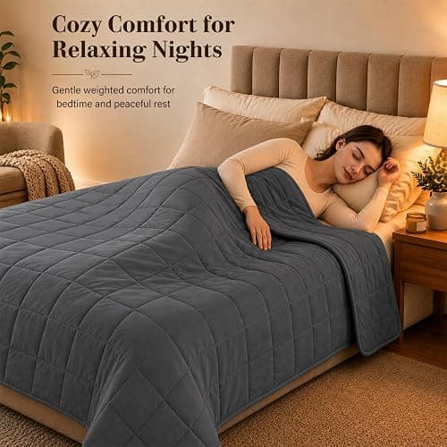 L'AGRATY Weighted Blanket for Adults 15lbs, 48"x72", Dark Grey Twin Full Size Heavy Throw Blanket, Cooling, Breathable, Microfiber with Glass Beads, Big, Washable, All-Season thumbnail 8