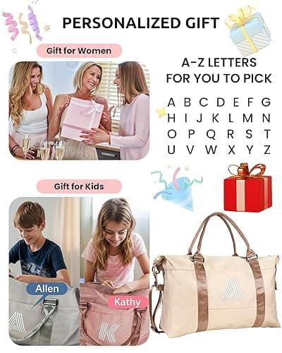 Vogewood Gifts for Teen Girls 16-18, Cheer Stuff for Girls, Travel Duffel Bag, Weekender Bag, Women, Birthday Gift for Daughter, Tween Gifts 10-12 Girls Trendy Teen Girl Stuff Gifts (Letter B) - Off-white - B thumbnail 5