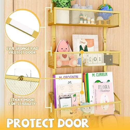 Kaiferty Over The Door Hooks Organizer, Coat Rack Over The Door Storage Hanger Towel Rack, Back of Door Storage Organizer for Bathroom,Bedroom,Kitchen,Office (Gold, 4-Tier) thumbnail 5