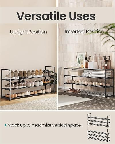 SONGMICS Shoe Rack, 3-Tier Shoe Organizer, Metal Storage Shelf, Upright or Upside Down, for 20-24 Pairs, Stackable, for Entryway, 11.8 x 46.1 x 21.7 Inches, Black ULSA033B01 thumbnail 5