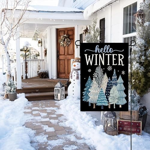 CROWNED BEAUTY Hello Winter Garden Flag Trees 12x18 Inch Double Sided Blue Decoration for Outside Yard CF1902-12 thumbnail 4