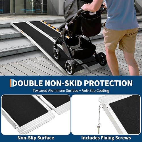 Aluminum Portable Wheelchair Ramp Folding Ramp w/Non-Slip Surface, Threshold for Home Steps, Scooter for Car, Doorways, Curbs & Stairs, 600 Lbs Capacity thumbnail 4
