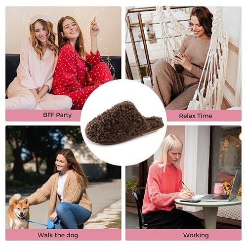 Snug Leaves Women's Scuff Slippers Furry Cute Curly Faux Wool Slip-on Indoor Memory Foam House Shoes thumbnail 8