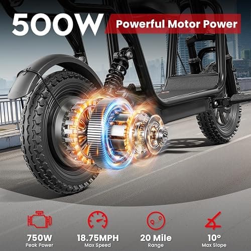 EILLEO Electric Scooter with Seat for Adult, 36V/48V Electric Scooter for Adults 500W/750W Motor, 20 Mile Range, 17.4/18.75mph, Dual Brakes, 14"/12" Tires, e Scooters with Seat thumbnail 3