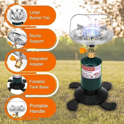 Camping Stove Propane Burner, Portable Camp Stove with Foldable Gas Tank Base, Adjustable Flame Backpacking Cooker for Camping, Small Single Burner Propane Stoves Kit for Hiking Tent Outdoor Cooking thumbnail 6