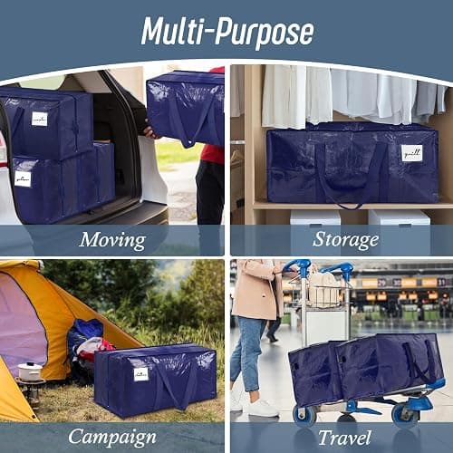 6 Pack Extra Heavy Duty Large Moving Bags with Strong Zipper & Comfortable Handles, Sturdy & Durable Clothes Storage Bags Totes Bins, Blue Packing Moving Boxes for College Supplies, Dark Blue - 6 Pack - Dark Blue thumbnail 7