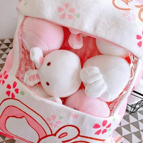 Nenalayo Cute Bag of Cherry Blossom Bunnies Plush Toy Soft Throw Pillow Stuffed Animal Toys Creative Gifts Room Decor Creative Gifts for Girls thumbnail 4