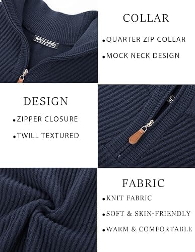 PJ PAUL JONES Mens Quarter Zip Pullover Sweaters Casual Slim Fit Knit Texture Sweater thumbnail 4