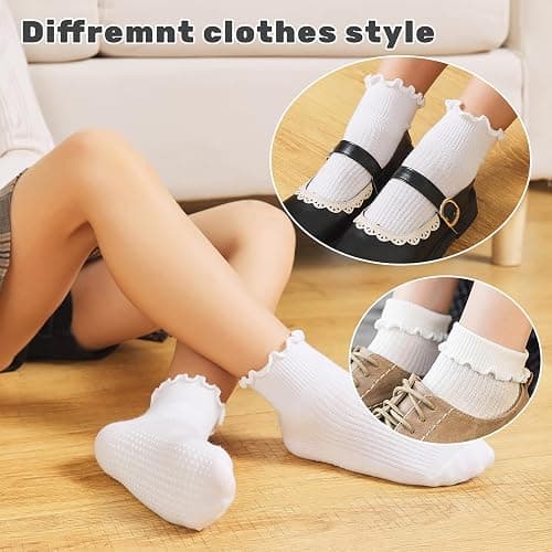 ANYANIME 6 Pairs Toddler Ruffle Socks for Girls - Baby Grip Socks with Non-Slip, Cute Grippy Frilly Design thumbnail 4