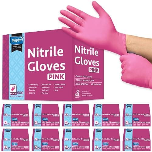 Inspire Pink Gloves Disposable Latex Free | Nitrile Pink Glove Hair and Nail Salon, Esthetician Nitrile Disposable Gloves thumbnail 9