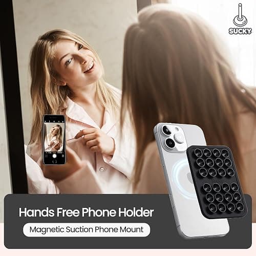 Sucky Magnetic Silicone Suction Phone Grip Mount – Strong Magnetic & Sticky Phone Grip for Mirrors, Windows, & Gym – Hands-Free Holder for Selfies & Tiktok – for iPhone & Android (Black) thumbnail 6