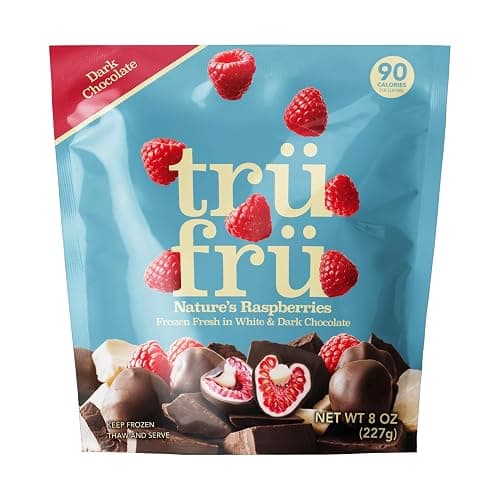 Tru Fru Nature's Raspberries Frozen Fresh In White & Dark Chocolate, 8 Ounce Bag - Image 1
