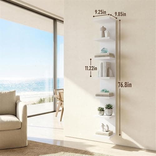 SADIELIFE 7 Tier Wall Shelf Unit & Lack Shelf, Versatile Floating Shelves for Wall, Bedroom Book Shelf, Vanity Display Shelves, Tall Decorative Shelving Unit, Long Shelves for Storage White thumbnail 3