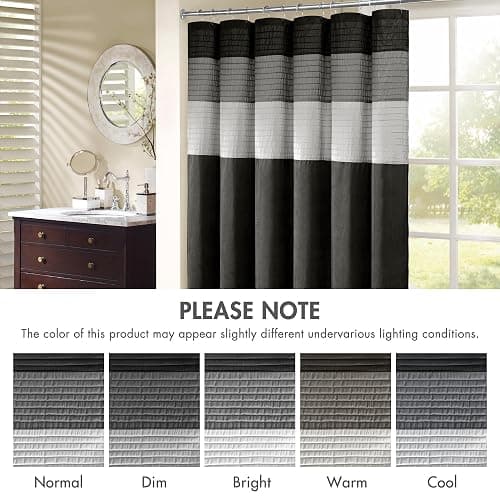 Madison Park Amherst Bathroom Shower Curtain Faux Silk Pieced Striped Modern Microfiber Bath Curtains, 72x72 Inches, Black thumbnail 5