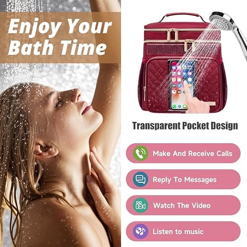 Tealari Large Toiletry Bag for Women Men,Bathroom Bag,Water Resistant Shower Bag,Makeup Bag,Portable Shower Caddy for College Dorm,Hanging Travel Toiletry Bag with Transparent Waterproof Phone Pocket thumbnail 4