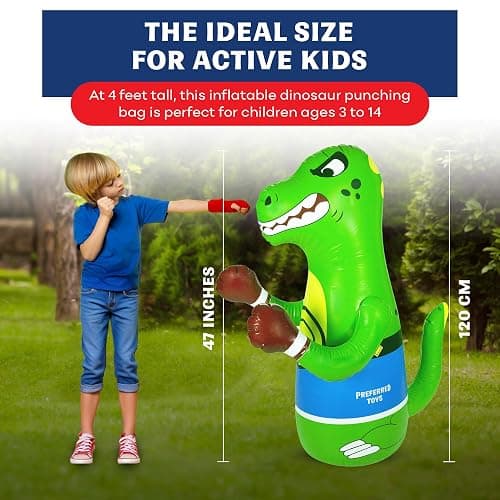 Preferred Toys 47" Inflatable Dinosaur Punching Bag for Kids - Durable Blow Up Kids Punching Bag with Bounce Back Base - Inflatable Indoor Outdoor Active Toddler Bop Play Toy thumbnail 2