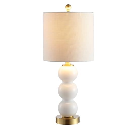 JONATHAN Y JYL1021A February 21" Glass/Metal LED Table Lamp Contemporary Bedside Desk Nightstand for Bedroom Living Room Office College Bookcase LED Bulb Included, White/Brass Gold - Image 1