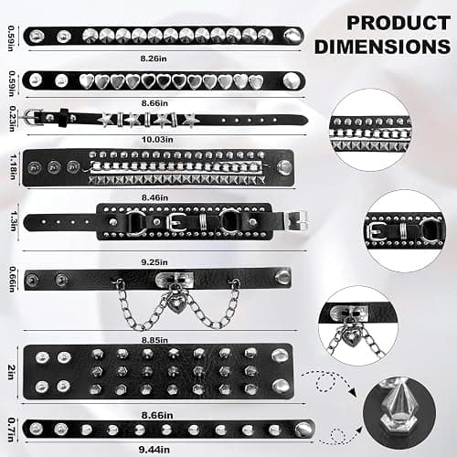 HISAKYST 8pcs Spiked Bracelets Emo Bracelets Spike Bracelet Unisex，80s cool rock style, a must-have for parties, music festivals, and motorcycle enthusiasts thumbnail 2