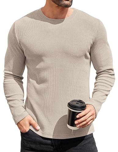 COOFANDY Mens Long Sleeve Shirts Thermal T-Shirt Slim Fit Crewneck Sweater Knitted Pullover Shirt - Image 1