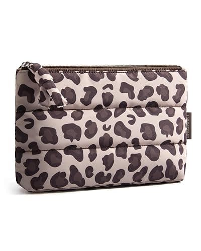 BAGSMART Makeup Bag Travel Cosmetic Bag, Double-layer,Pink (Leopard Print, Small) - Image 1