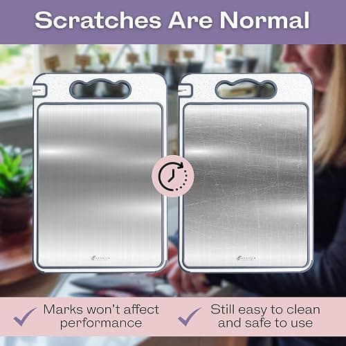 Non-Toxic Cutting Board – Double-Sided Stainless Steel & Wheat Straw – Dishwasher Safe, BPA-Free, Juice Groove, Built-In Knife Sharpener, Non-Slip – 14.4” x 9.8” Kitchen Chopping Board thumbnail 8