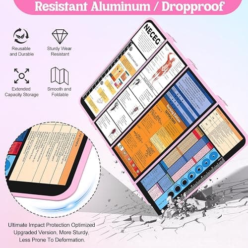 Nursing Clipboard Foldable-4 Layers Aluminum Nurse Foldable Clipboard Nursing Medical Edition Cheat Sheets, Pocket Size Pen Clip for Nurses Students School and Doctors-Pink thumbnail 6