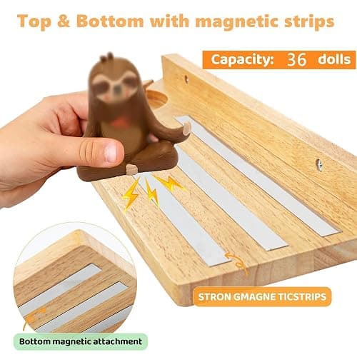 PHOENANCEE for Tonies Shelf Magnetic,for Tonie Figures Wall Shelves,for Toniebox Shelf Audio Toy Figurine Holder Organizer (Storage 36 Character),Compatible Charging Station for Kid's Room,Oak,1 Tier thumbnail 6