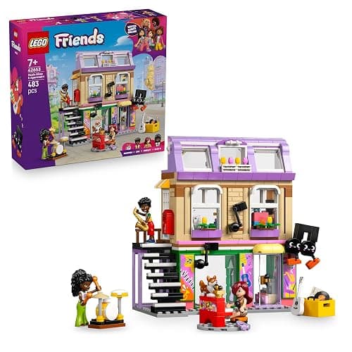 LEGO Friends Music Shop & Apartment Toy with 3 Mini Dolls, a Pet Corgi Animal Figure & Musical Instruments incl. a Piano, Drum Kit, Guitars & Accessories - Gift for 7+ Year Old Girls - 42653 - Image 1