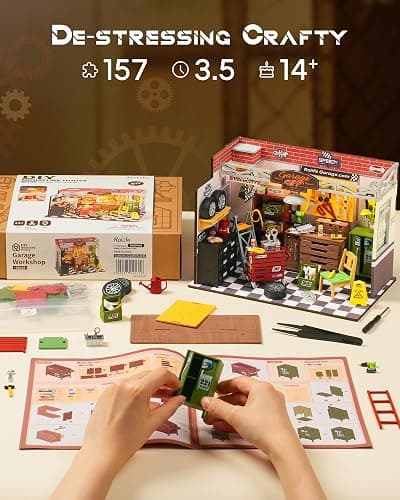 Rolife DIY Miniature House Kit Garage Workshop, Build 1/20 Mini House Building Kit with LED Craft Kits for Aduls Gifts for Him Her Kids thumbnail 6