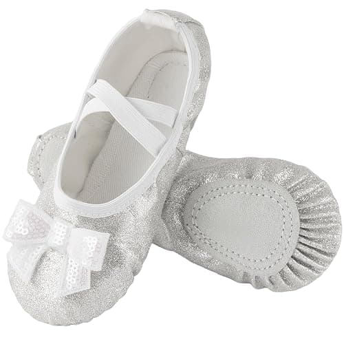 TRIPLE DEER Ballet Shoes for Girls, Satin Dance Practice Slippers Split Soft Leather Flat Sole Yoga Gymnastics Shoes (Toddler/Little/Big Kid) - Image 1