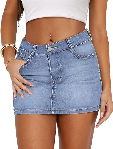 IWD Denim Mini Skirt Women Casual Stretch Jean Skirt Zip Fly Low Waisted Denim Skirt with Pockets - Image 1