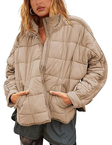 Bianstore Women's Oversized Splice Quilted Lightweight Puffer Jacket Casual Padded Coat - Image 1