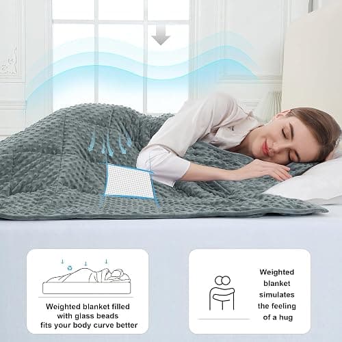 Alomidds Weighted Blanket (60"x80",15lbs Queen Size - Grey), Weighted Blankets for Adults and Kids, Cooling Breathable Soft and Comfort Minky, Heavy Blanket Microfiber Material with Glass Beads thumbnail 5
